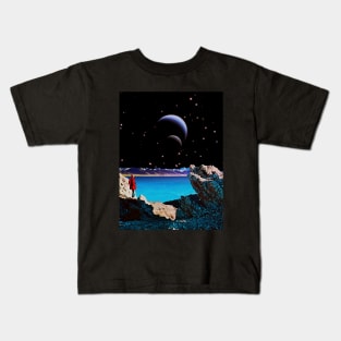 Blue Planet - Space Collage, Retro Futurism, Sci-Fi Kids T-Shirt